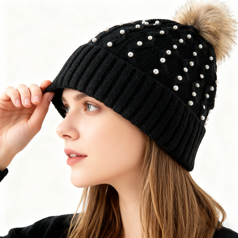 Knitted Beanie Supplier - Thick Slouchy Snow Knit Ski Cap with Pompom