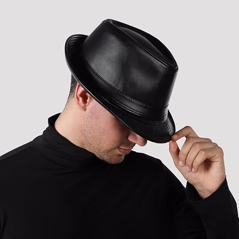 Fedora Hat Supplier - Vintage Bowler Hat Short Brim PU Leather Jazz
