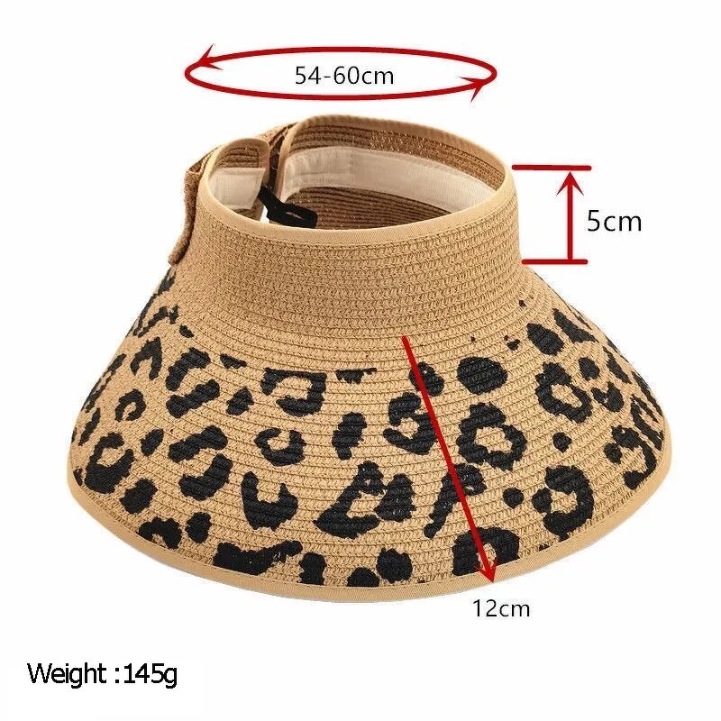 Straw Hat Factory - Women Summer Breathable Leopard Straw Foldable Hat