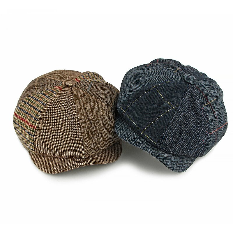 Flat Cap Supplier - British 8 Panel Herringbone Driving Cabbie Tweed Hat
