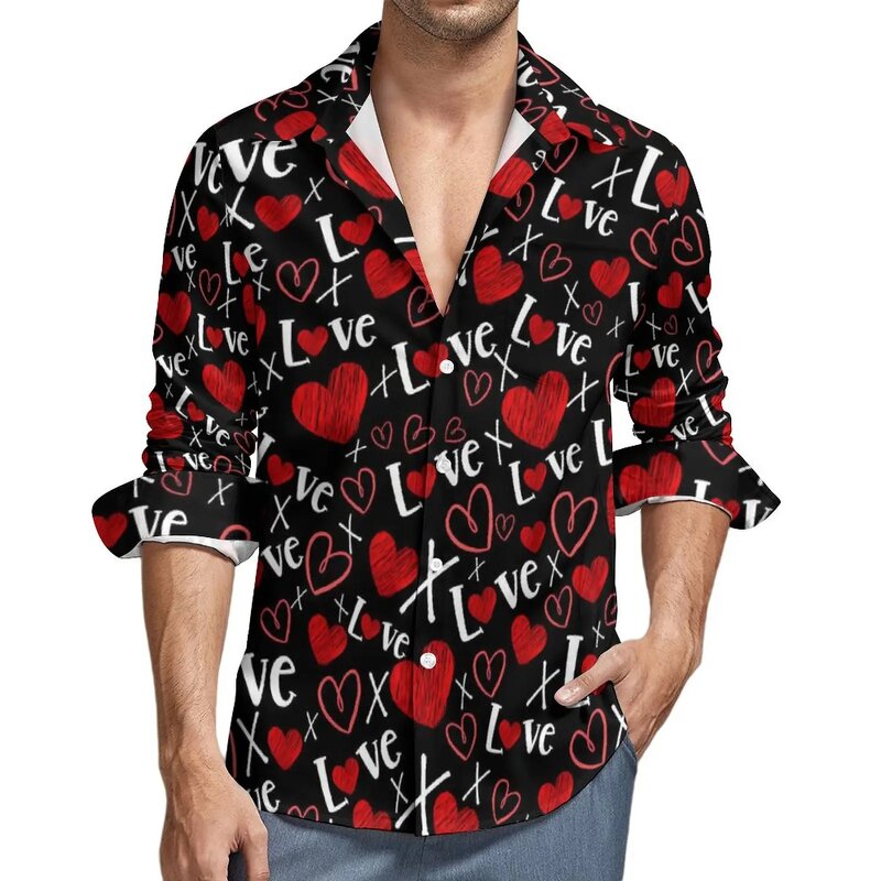 Hawaiian Shirt Supplier - Valentine Loose Fit Casual Hearts Print Shirt