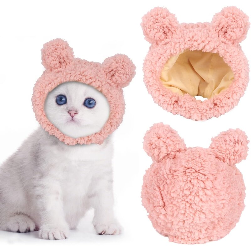 Pet Hat Supplier - Cute Cat Costume Warm Bear Hat Adjustable Soft Headwear