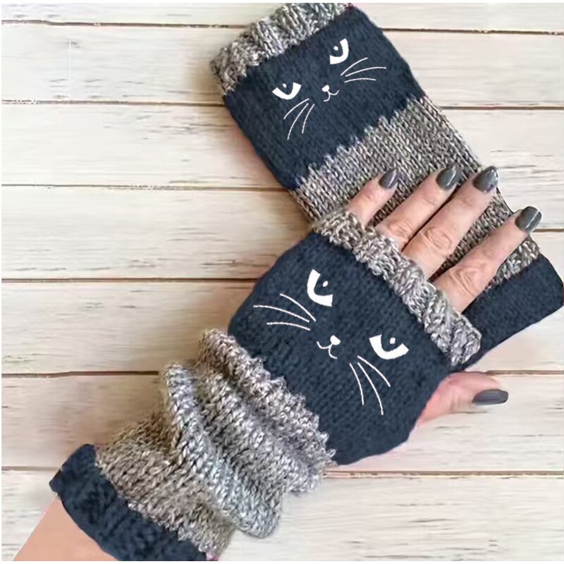 Fingerless Gloves Supplier - Winter Knitted Thermal Patchwork Mittens Touch Screen