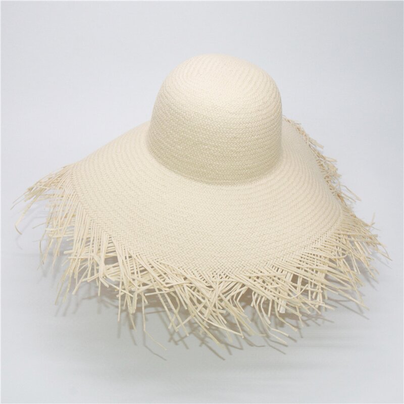 Straw Hat Factory - Women Tassel Straw Hat Wide Brim Foldable Summer