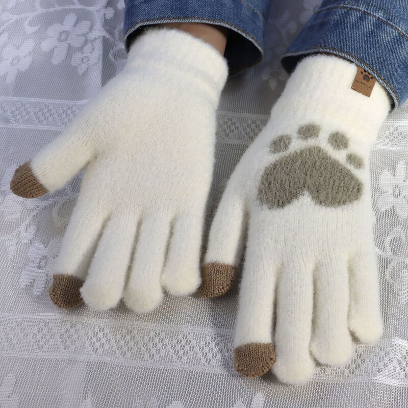 Winter Gloves Manufacturer - Cute Cat's Paw Full Finger Double Layer Knitted