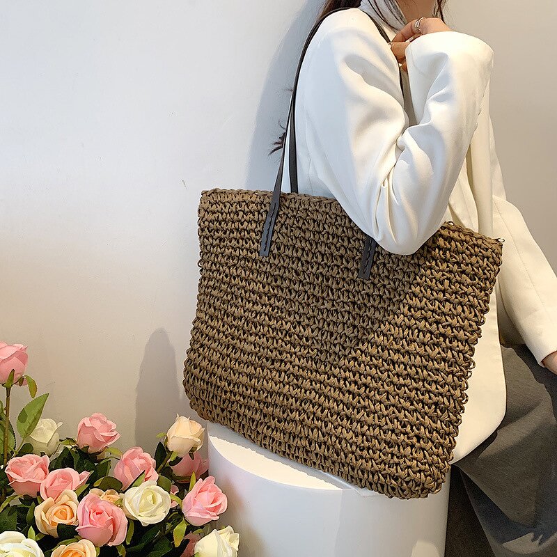 Tote Bag Factory - Women Straw Woven Large Beach Weaving Shoulder Bag