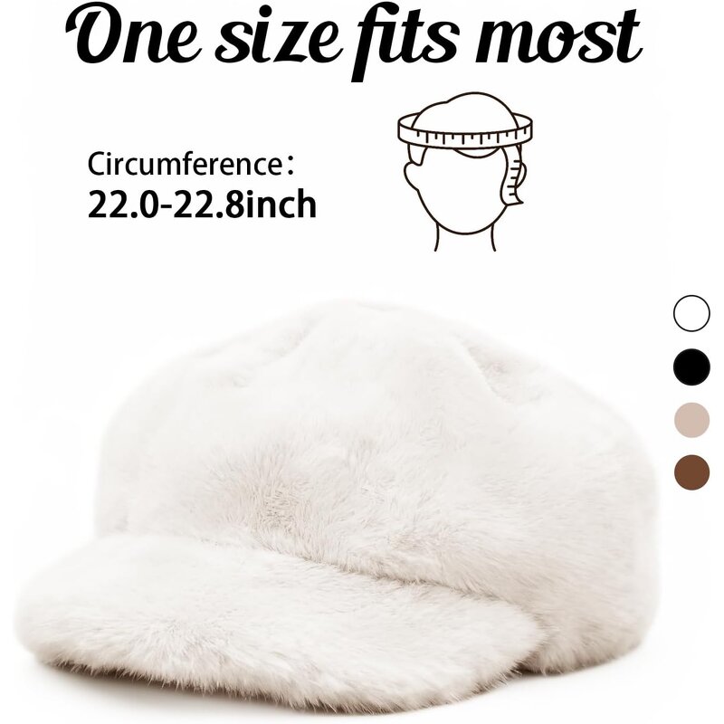 Newsboy Hat Factory - Women Winter Faux Fur Warm Plush Beret Hat Outdoor