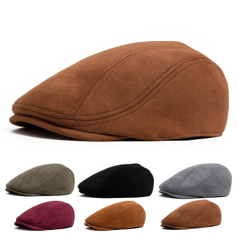 Newsboy Hat Factory - New Autumn Winter Vintage Suede Flat Top Beret Hat
