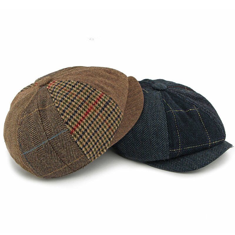 Flat Cap Supplier - British 8 Panel Herringbone Driving Cabbie Tweed Hat