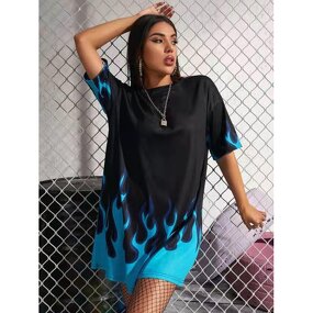 T-Shirt Manufacturer - Button Down Flame Print Oversized Short Sleeve Shirt