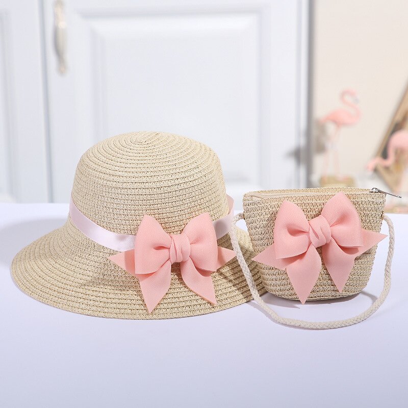 Sun Hat Set Supplier - Kids Breathable Lace Cap Bow Beach Two Piece Sets