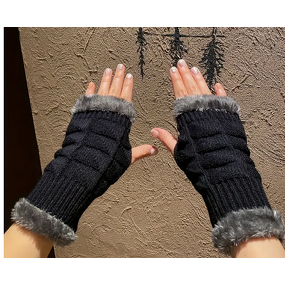 Wrist Guard Manufacturer - Winter Fleece-lined Thick Knitted Fingerless Gloves