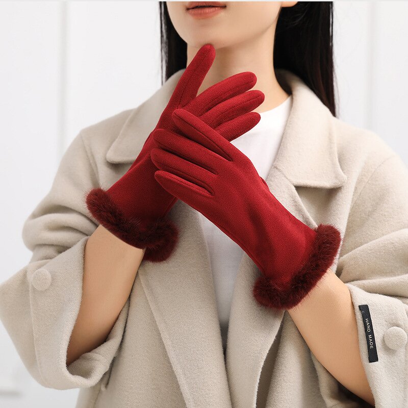 Cycling Gloves Factory - Fall Winter Faux Fleece Cuff Woolen Touch Screen Gloves