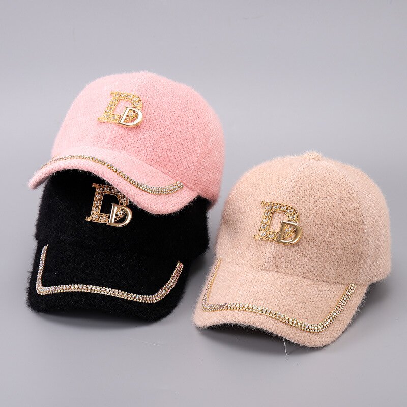 Baseball Cap Manufacturer - Fashion Mink Fur Rhinestone D Letter Hat