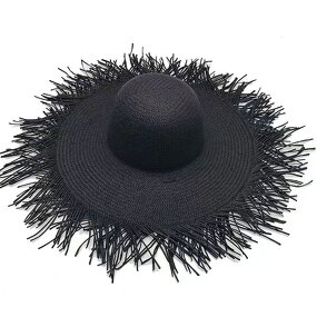 Straw Hat Factory - Women Tassel Straw Hat Wide Brim Foldable Summer