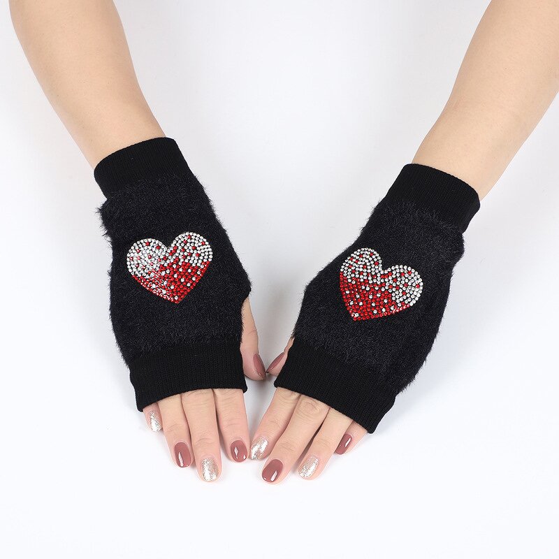 Fingerless Gloves Factory - Women Winter Mink Fur Rhinestone Fox Design Gloves