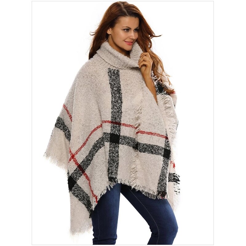 Poncho Manufacturer - Womens Dress Poncho Plaid Turtleneck Jumper Sweater