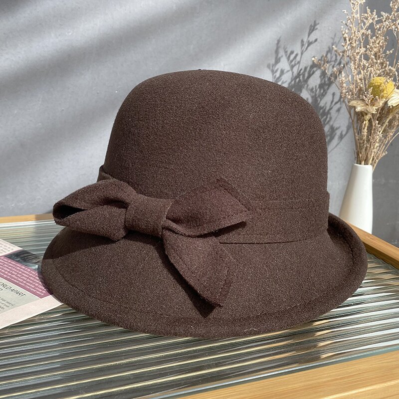 Fedora Hat Factory - Ladies Wool Felt Bucket Hat Vintage Cloche Bowler