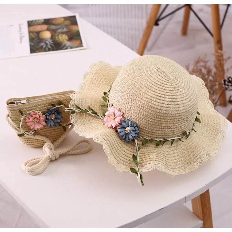 Sun Hat Set Supplier - Summer Babygirl Straw Hat Tassel Flower Set