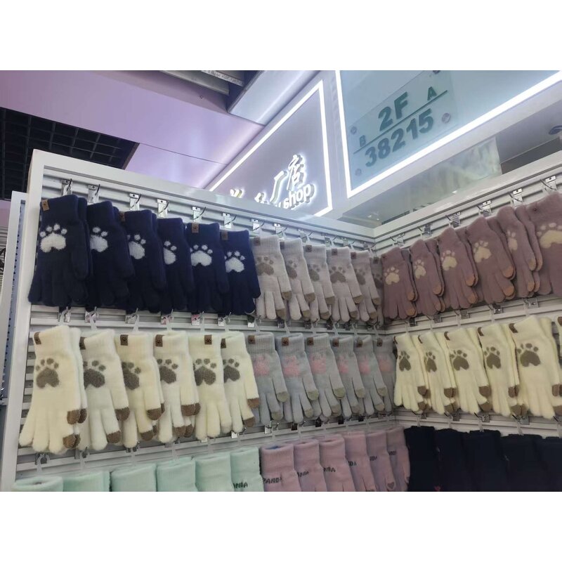 Winter Gloves Manufacturer - Cute Cat's Paw Full Finger Double Layer Knitted