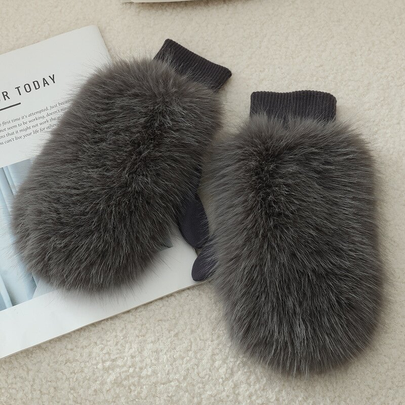 Mittens Supplier - 2025 Outdoor Luxury Fluffy Knitted Fur Winter Warm Mittens