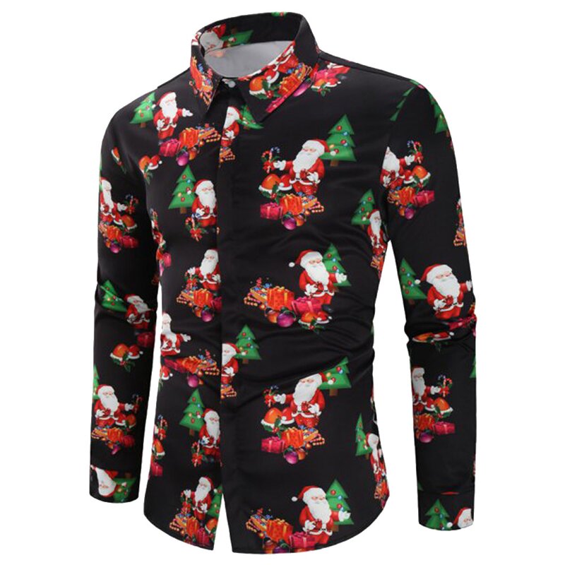 Christmas Shirt Manufacturer - Men Casual Snowflakes Santa Candy Printed Shirt