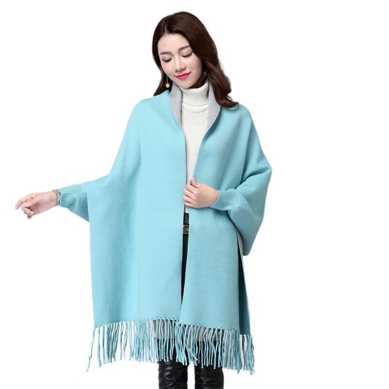 Poncho Manufacturer - Winter Loose Knitted Tassel Poncho Batwing Sleeve