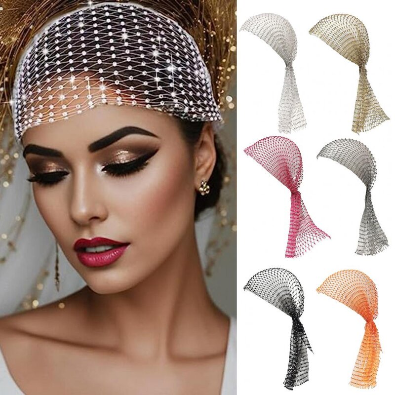 Head Scarf Factory - Fishnet Plaid Bling Rhinestone Hollow Out Head Scarf