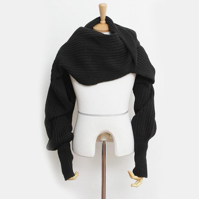 Scarf Factory - Winter Warm Knitted Long Thick Shawl with Sleeve Wrap