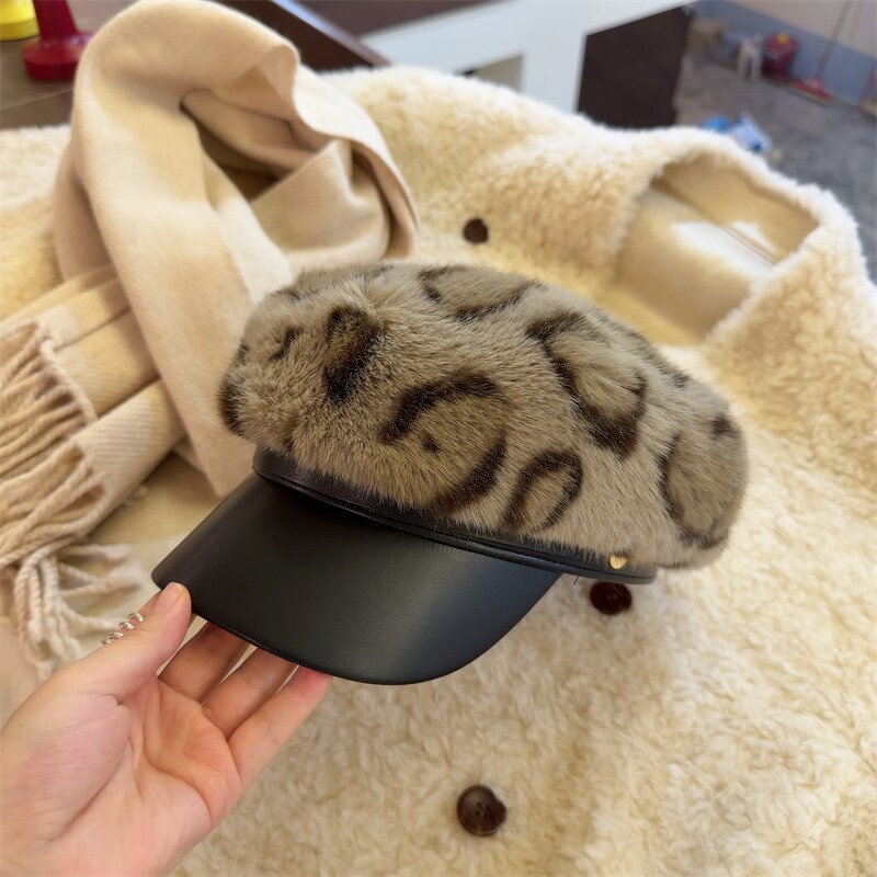 Beret Hat Supplier - Autumn Winter Women Vintage Faux Fur Leopard Beret