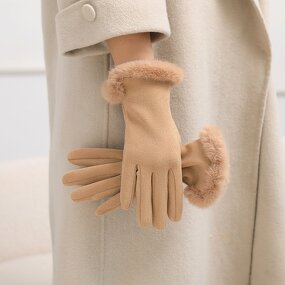 Cycling Gloves Factory - Fall Winter Faux Fleece Cuff Woolen Touch Screen Gloves