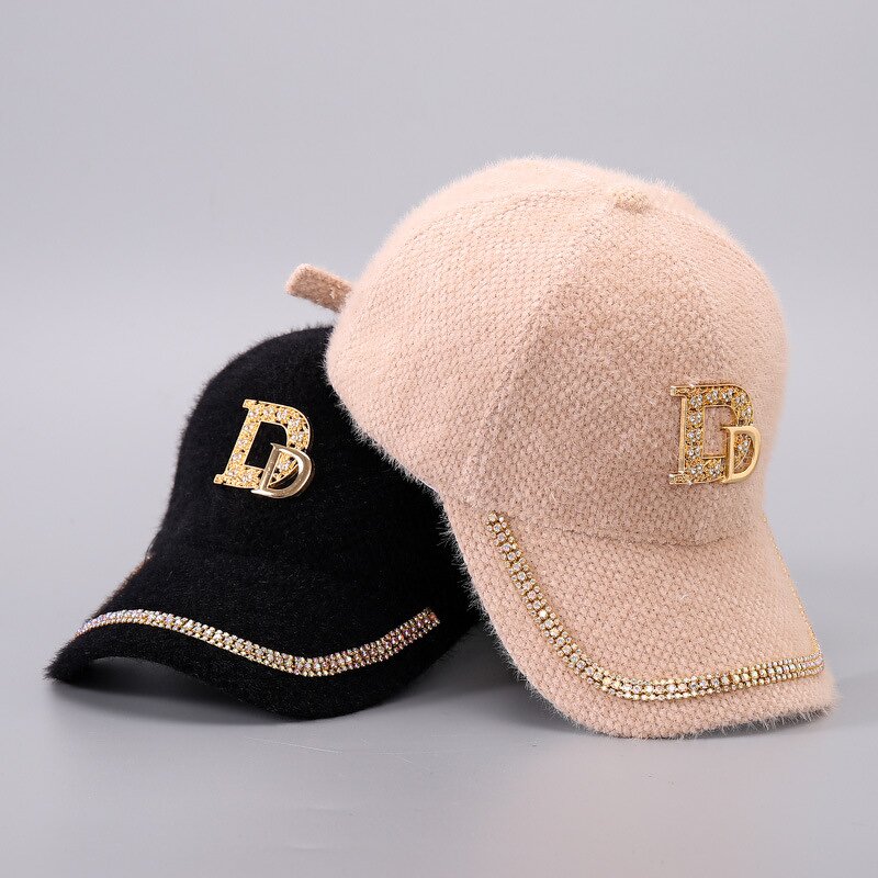 Baseball Cap Manufacturer - Fashion Mink Fur Rhinestone D Letter Hat