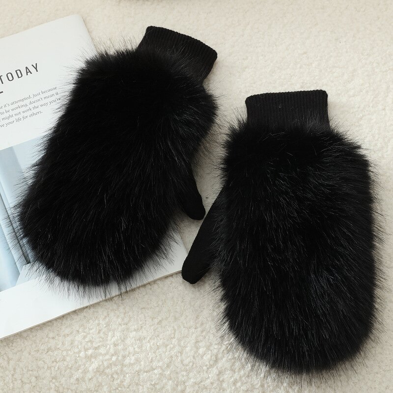 Mittens Supplier - 2025 Outdoor Luxury Fluffy Knitted Fur Winter Warm Mittens