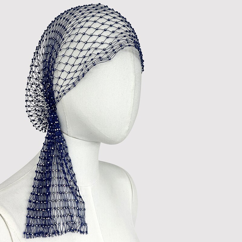 Head Scarf Factory - Fishnet Plaid Bling Rhinestone Hollow Out Head Scarf