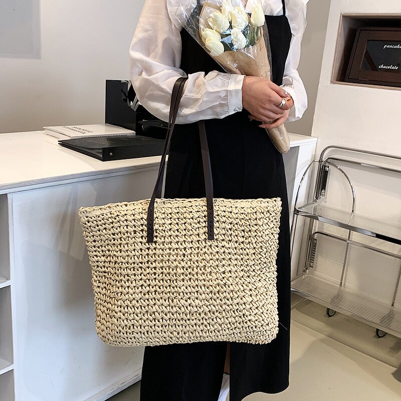 Tote Bag Factory - Women Straw Woven Large Beach Weaving Shoulder Bag