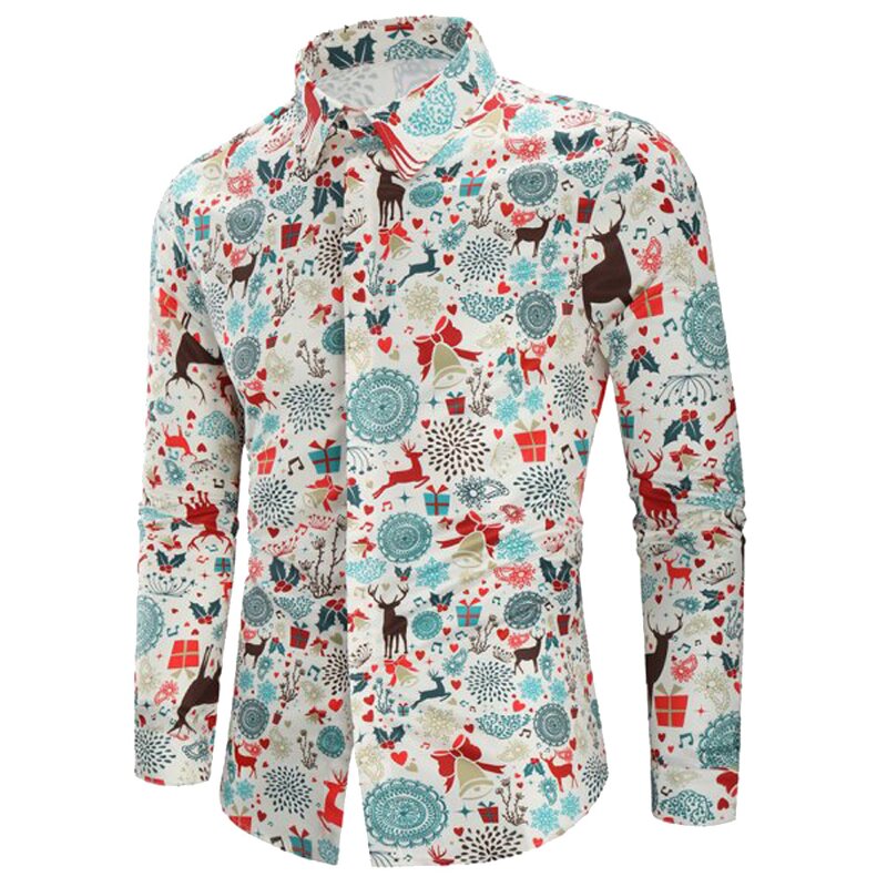 Christmas Shirt Manufacturer - Men Casual Snowflakes Santa Candy Printed Shirt