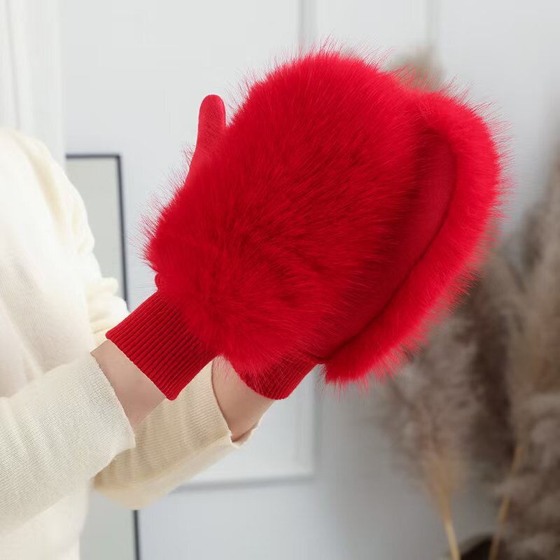 Mittens Supplier - 2025 Outdoor Luxury Fluffy Knitted Fur Winter Warm Mittens