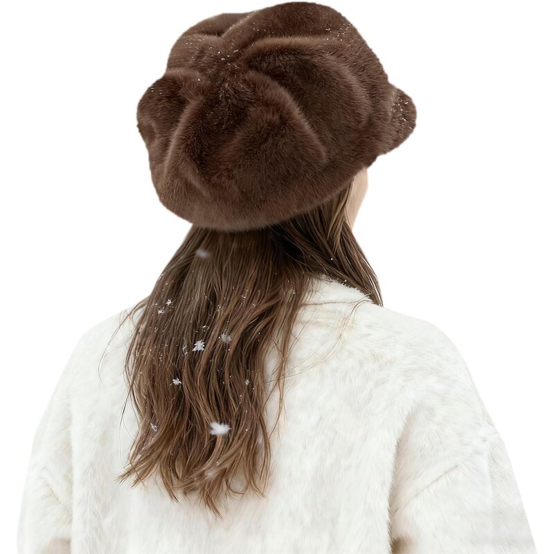 Newsboy Hat Factory - Women Winter Faux Fur Warm Plush Beret Hat Outdoor