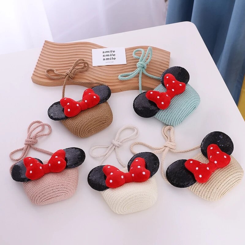 Sun Hat Set Factory - Summer Girl Straw Hat Bag Set Cartoon Ear Red Bow