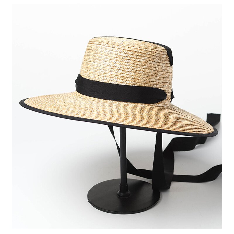Straw Hat Factory - Women Flat Top Wheat Straw Hat Adjustable Chin Strap