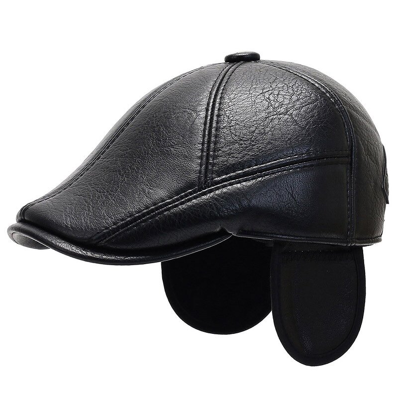 Flat Cap Supplier - Winter Men Driving Cap with Ear Flaps PU Tweed