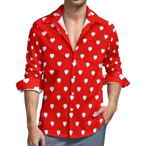 Hawaiian Shirt Supplier - Valentine Loose Fit Casual Hearts Print Shirt