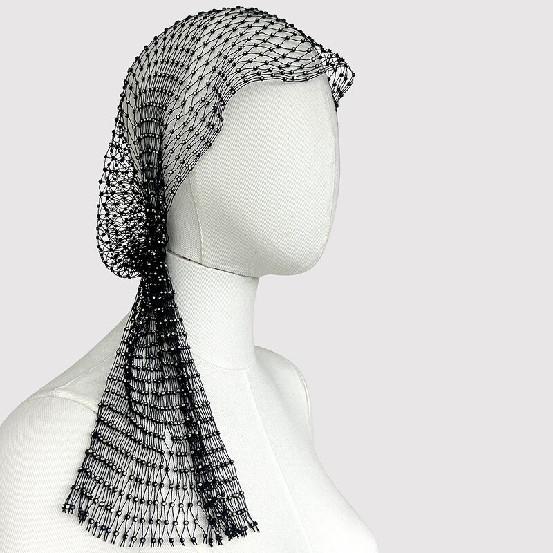 Head Scarf Factory - Fishnet Plaid Bling Rhinestone Hollow Out Head Scarf