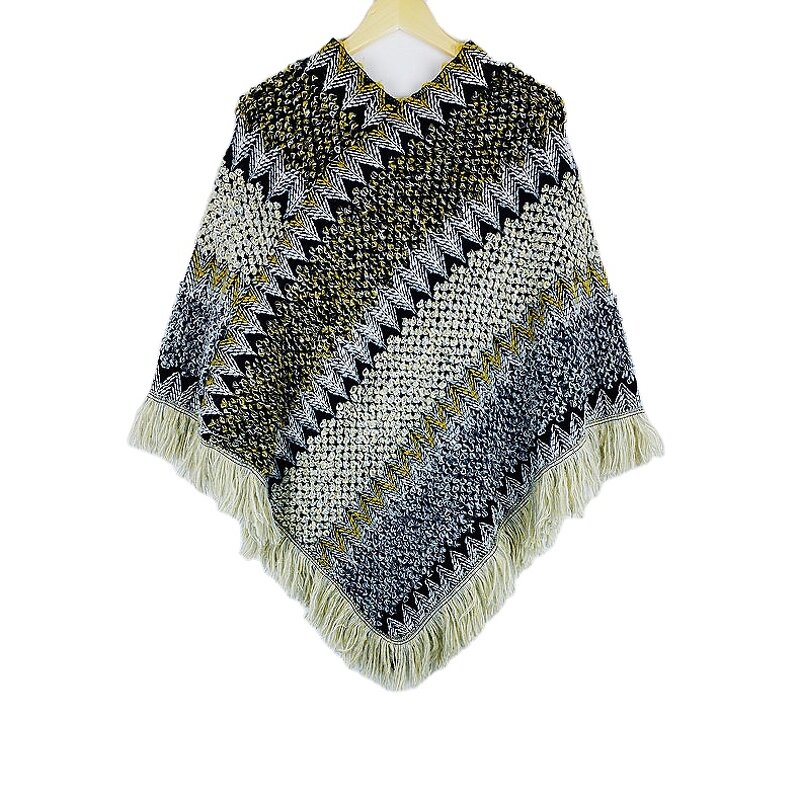 Poncho Factory - Women Knitting Bohemian Poncho Cape Tassel Winter Cloak