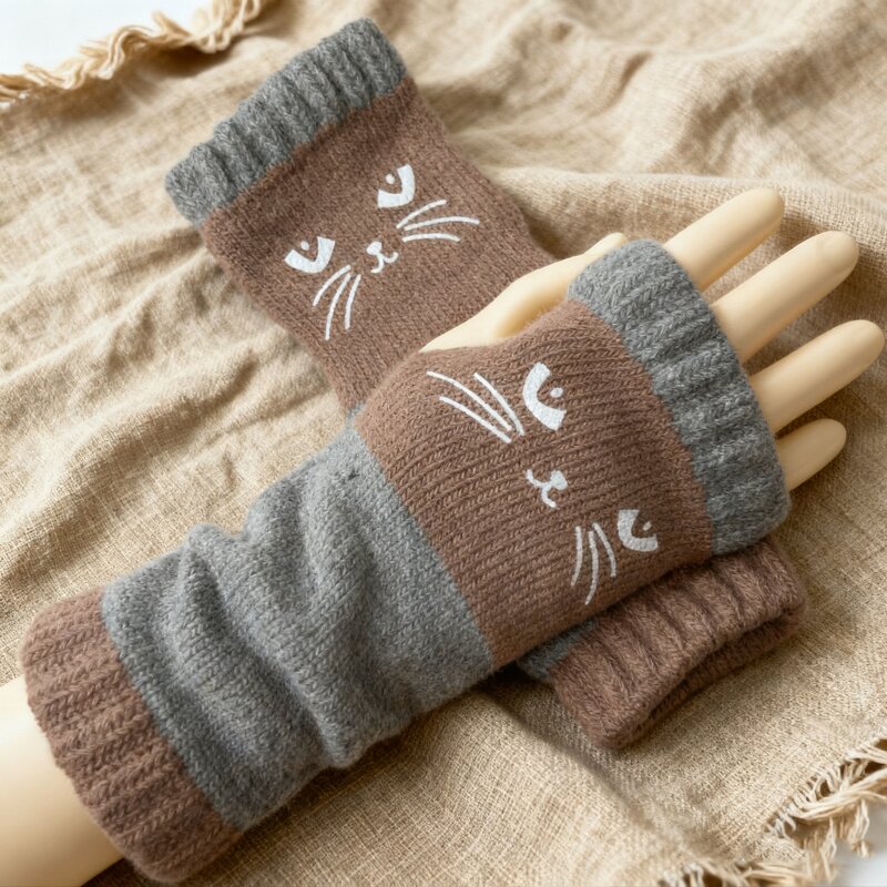 Fingerless Gloves Supplier - Winter Knitted Thermal Patchwork Mittens Touch Screen