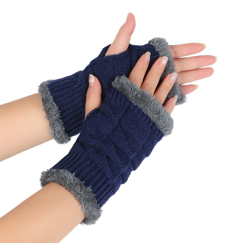Wrist Guard Manufacturer - Winter Fleece-lined Thick Knitted Fingerless Gloves
