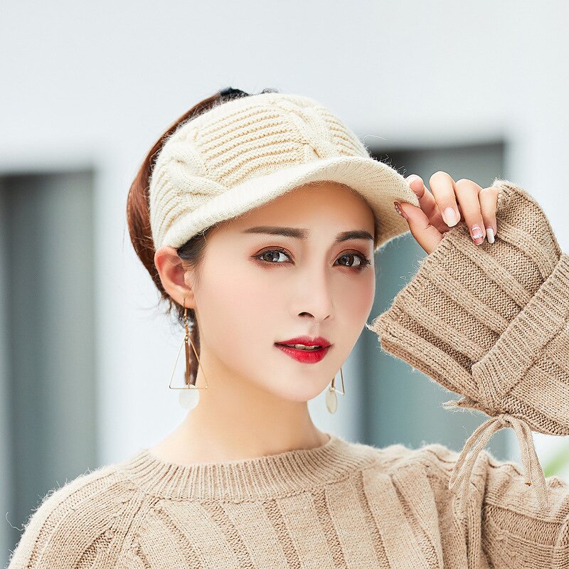 Knitted Hat Supplier - Women Ponytail Keep Warm Sport Empty Top Winter Hat