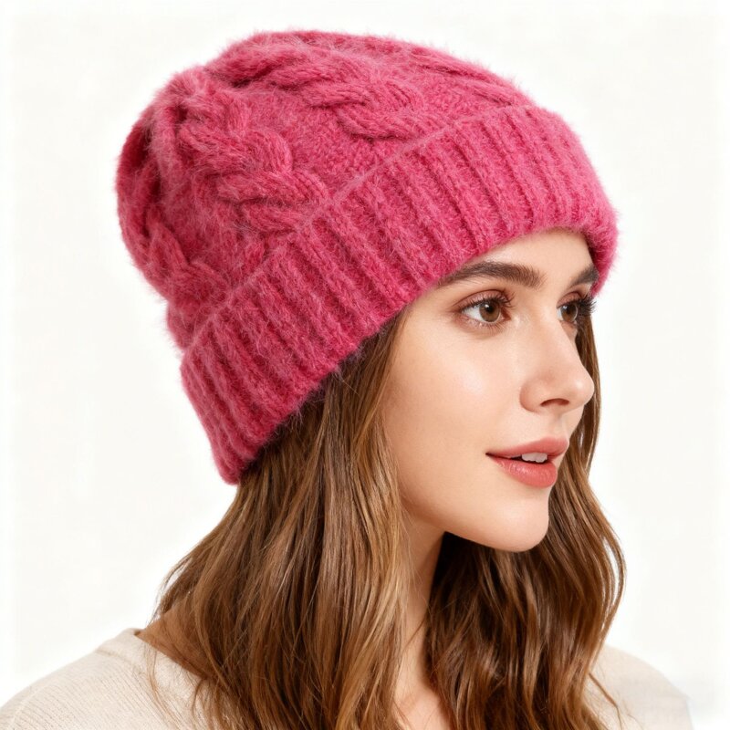 Knitted Hat Factory - Winter Foldable Rabbit Fur Beanies Ski Hats