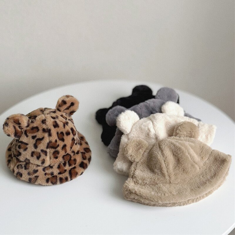 Bucket Hat Manufacturer - Kids Faux Fur Warm Basin Hat with Bear Ear