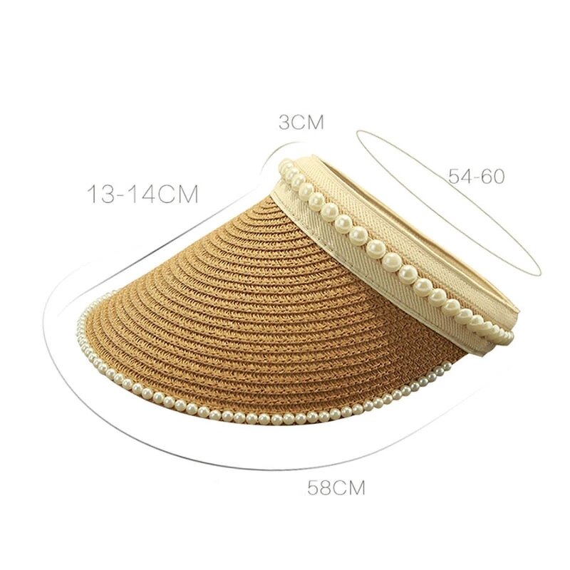 Sun Visor Manufacturer - Women Sun Visor Foldable Roll up Straw Hat Pearl